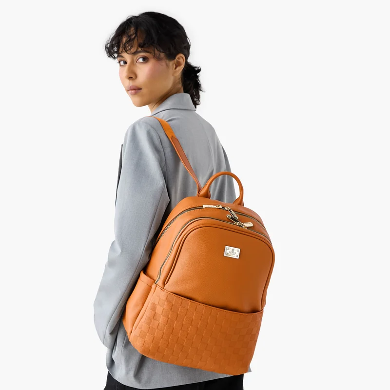 Bessie London Embossed Backpack with Adjustable Shoulder Straps and Zip Closure - 29x37x19 cms